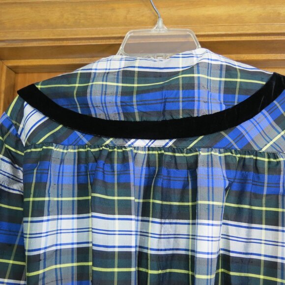 VTG Eileen West Couture Queen Anne's Lace Silk Velvet Trim Plaid Robe Size Large - Picture 7 of 10